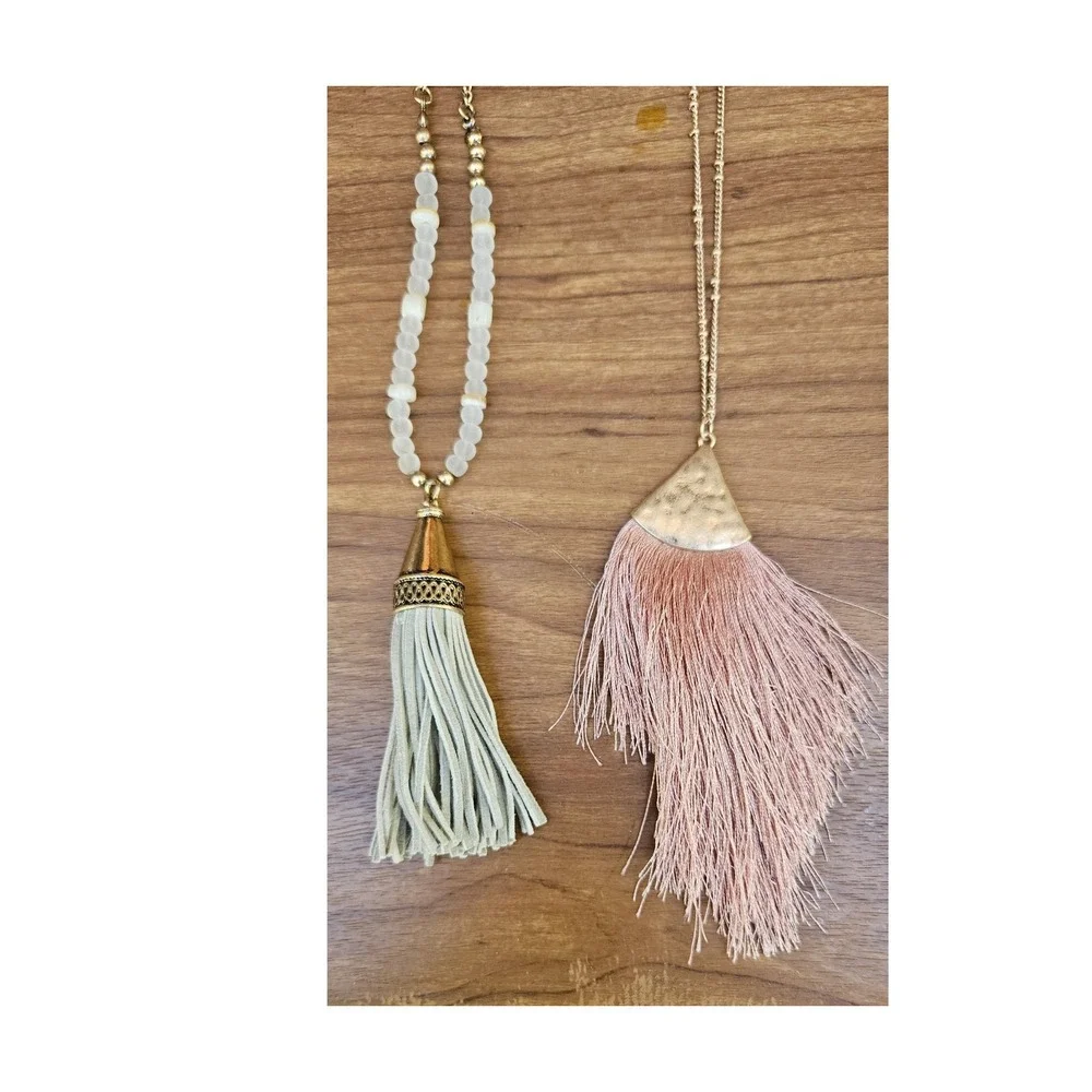 Tassel Pendant Necklace Set Bohemian Style Statement Jewelry - Picture 1 of 5